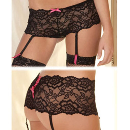 Rene Rofe Crotchless Lace Boyleg With Garters S-M