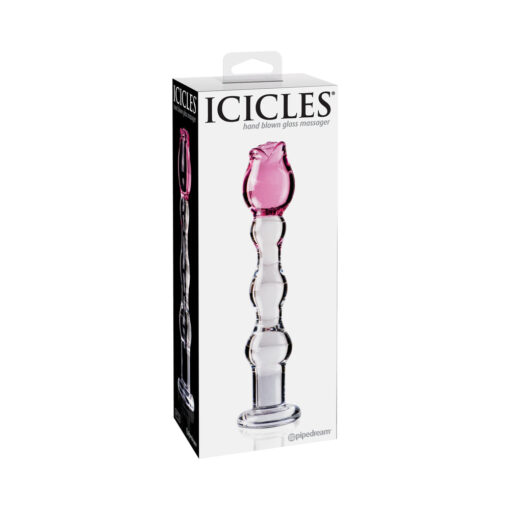 Icicles No. 12 Glass Massager with Rose Head Pink-Clear