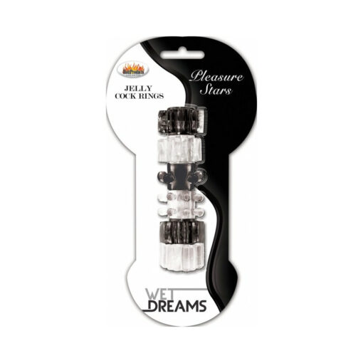 Hung Pleasure Stars Jelly Cock Rings Black-Clear 6 pack