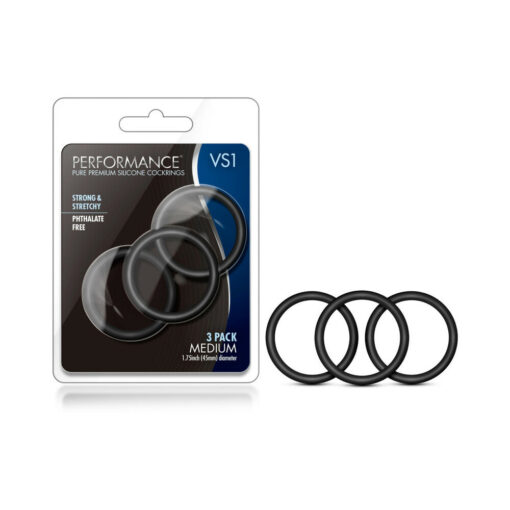 Performance VS1 Pure Premium Silicone Cockrings 3-Pack Medium Black