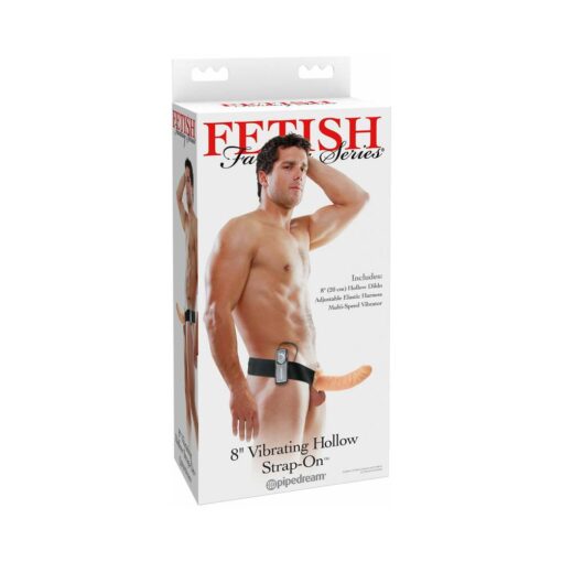 Fetish Fantasy Series 8 in. Vibrating Hollow Strap-On Beige-Black