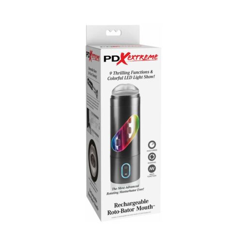 PDX Rechargeable Roto-Bator Mouth Light-Up Rotating Stroker Clear-Black