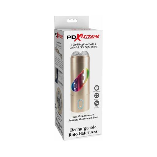 PDX Rechargeable Roto-Bator Ass Light-Up Rotating Stroker Clear-Gold