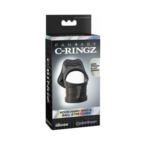 Pipedream Fantasy C-Ringz Rock-Hard Ring & Ball Stretcher Silicone Sling Black