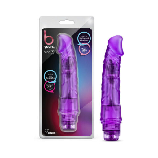 B Yours Vibe 6 Realistic 9.25 in. Vibrating Dildo Purple