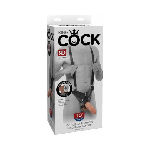 Pipedream King Cock Adjustable 10 in. Hollow Strap-On Suspender System Beige-Black