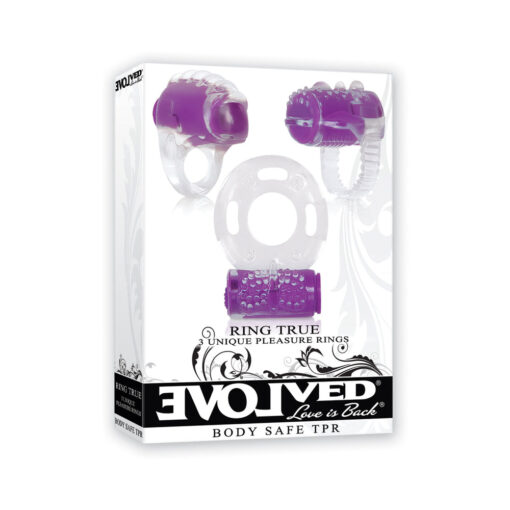 Evolved Ring True 3-Piece Vibrating Ring Set Clear-Purple