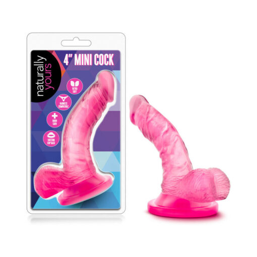 Naturally Yours 4 in. Mini Cock Realistic Dildo with Balls Pink