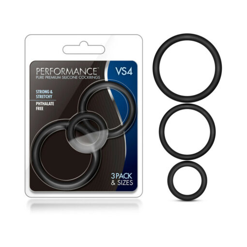 Performance VS4 Pure Premium Silicone Cockrings 3-Pack Set Black