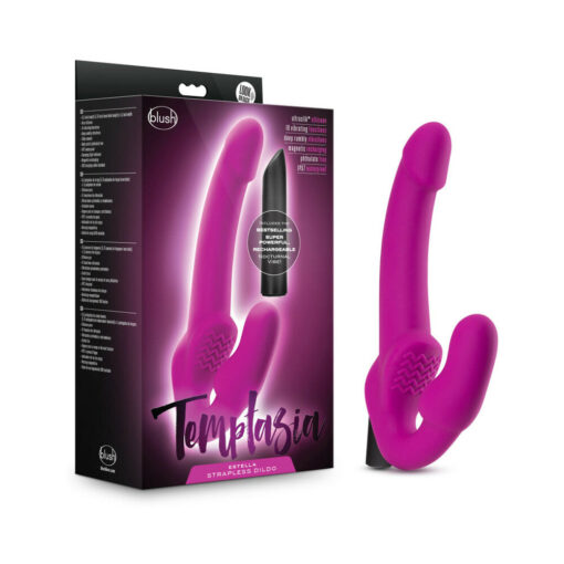 Temptasia Estella 9.5 in. Silicone Strapless Strap-On Dildo with Bullet Vibrator Pink