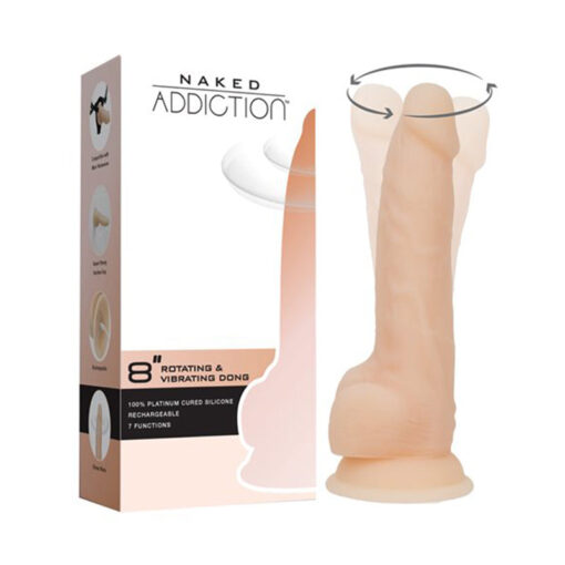 Naked Addiction 8 in. Rotating & Vibrating Dildo with Remote Beige