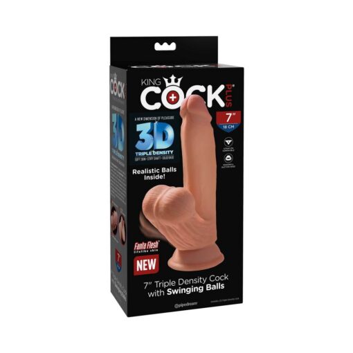 Pipedream King Cock Plus 7 in. Triple Density Cock With Swinging Balls Dildo Tan