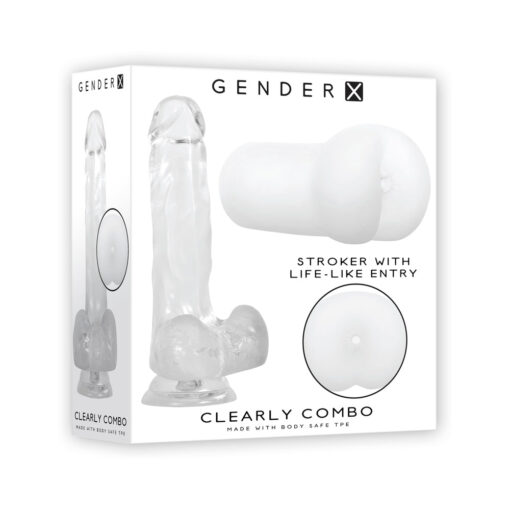 Gender X Clearly Combo 2-Piece 7.25 in. Realistic Dildo and Anal Entry Stroker Set Clear