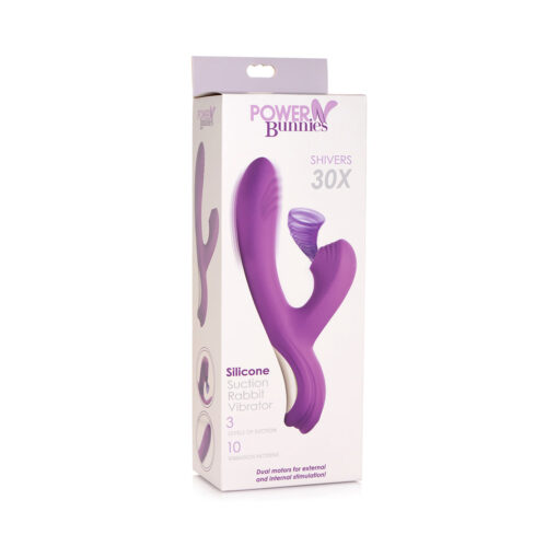 Curve Toys Power Bunny Shivers Rechargeable Silicone Suction Dual Stimulation Vibrator Purple