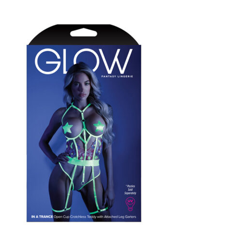 Fantasy Lingerie Glow In A Trance Open-Cup Crotchless Teddy Neon Chartreuse L-XL