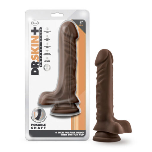 Dr. Skin Plus Realistic 9 in. Triple Density Posable Dildo with Balls Brown