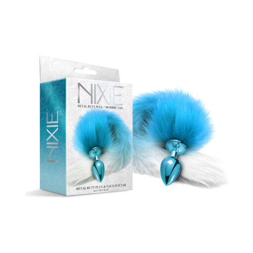 Nixie Metal Butt Plug With Ombre Tail Blue Metallic