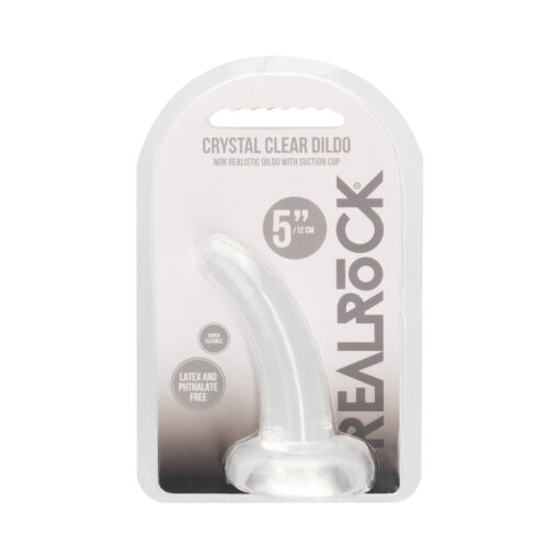 RealRock Crystal Clear Non-Realistic 5 in. Curved Dildo With Suction Cup Clear