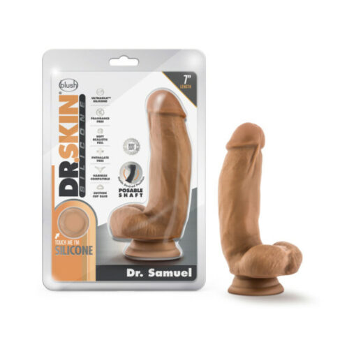 Dr. Skin Silicone Dr. Samuel Realistic 7 in. Posable Dildo with Balls Tan