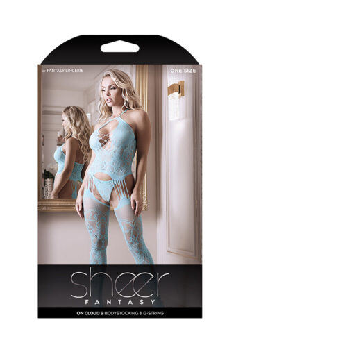 Fantasy Lingerie Sheer On Cloud 9 Bodystocking & G-String Light Blue O-S