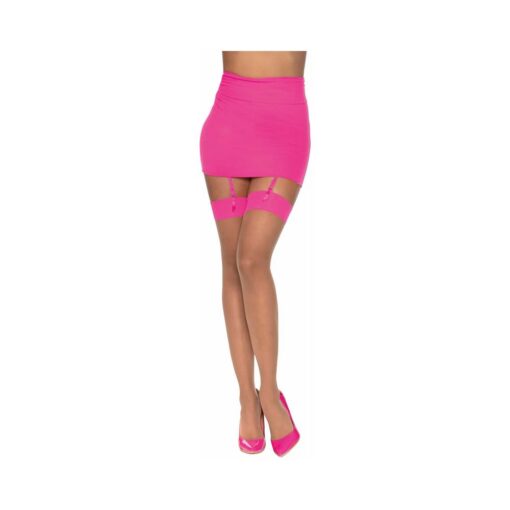 Dreamgirl Cuban Sheer Thigh-High with Contrast Seam Detail Nude-Hot Pink OS