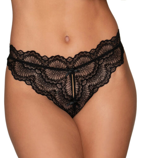 Dreamgirl Lace Tanga Open-Crotch Panty and Elastic Open Back Detail Black S Hanging