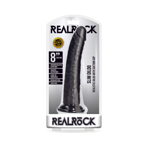 RealRock Realistic 8 in. Slim Dildo With Suction Cup Black