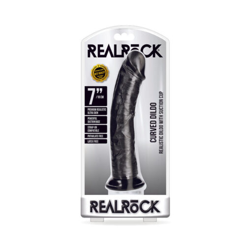 RealRock Realistic 7 in. Curved Dildo With Suction Cup Black