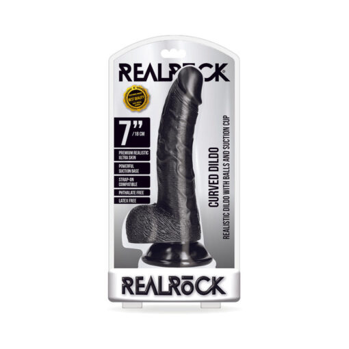 RealRock Realistic 7 in. Curved Dildo With Balls and Suction Cup Black