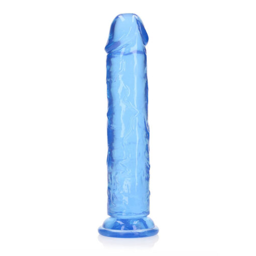 RealRock Crystal Clear Straight 10 in. Dildo Without Balls Blue