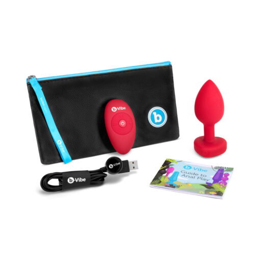 b-Vibe Vibrating Heart Anal Plug with Heart-Shaped Jewel Base M-L Red