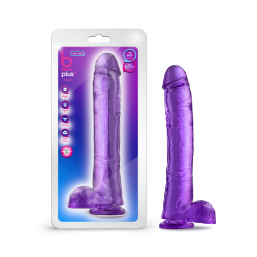 B Yours Plus Hefty n' Hung 14 in. Dildo with Balls Purple