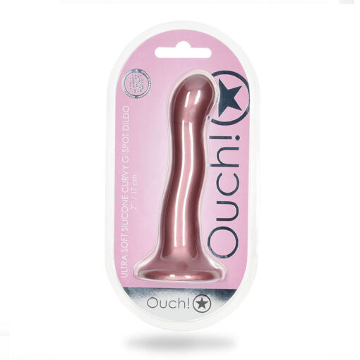 Ouch! Ultra Soft Silicone 7 in. Curvy G-Spot Dildo Rose Gold