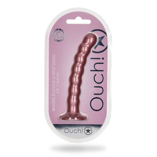 Ouch! Beaded Silicone 6.5 in. G-Spot Dildo Rose Gold