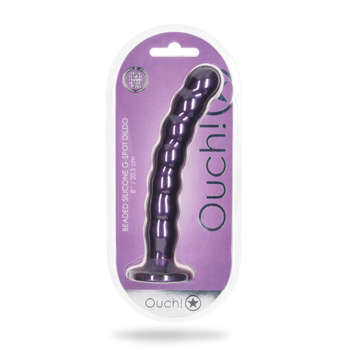 Ouch! Beaded Silicone 8 in. G-Spot Dildo Metallic Purple