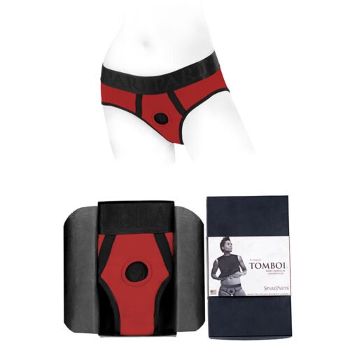 SpareParts Tomboi Nylon Briefs Harness Red-Black Size 2XL