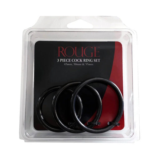 Rouge Stainless Steel 3 Piece Cock Ring Set (45-50-55mm) Black