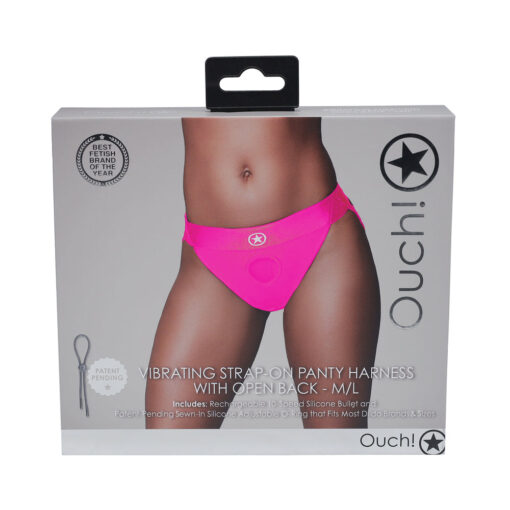 Ouch! Vibrating Strap-on Panty Harness with Open Pink Black M-L