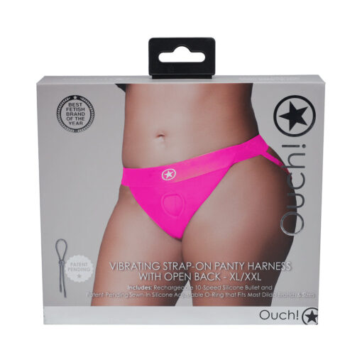 Ouch! Vibrating Strap-on Panty Harness with Open Pink Black XL-XXL