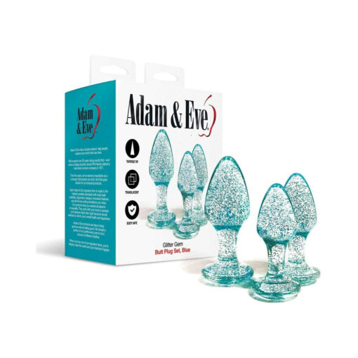 Adam & Eve Glitter Gem Butt Plug Set Blue