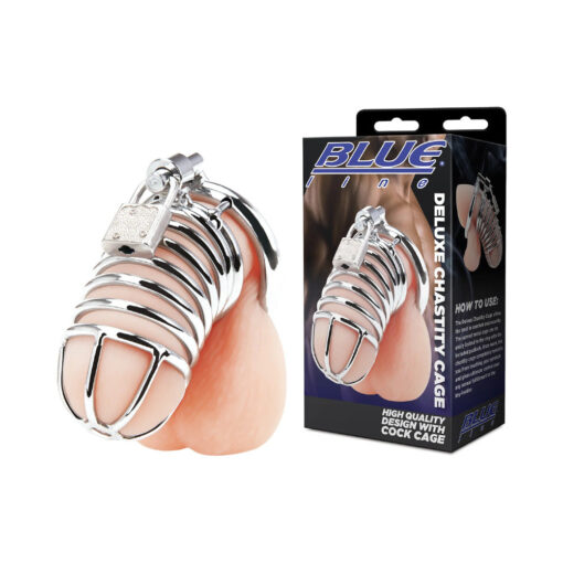 Blue Line Deluxe Chastity Cage Silver