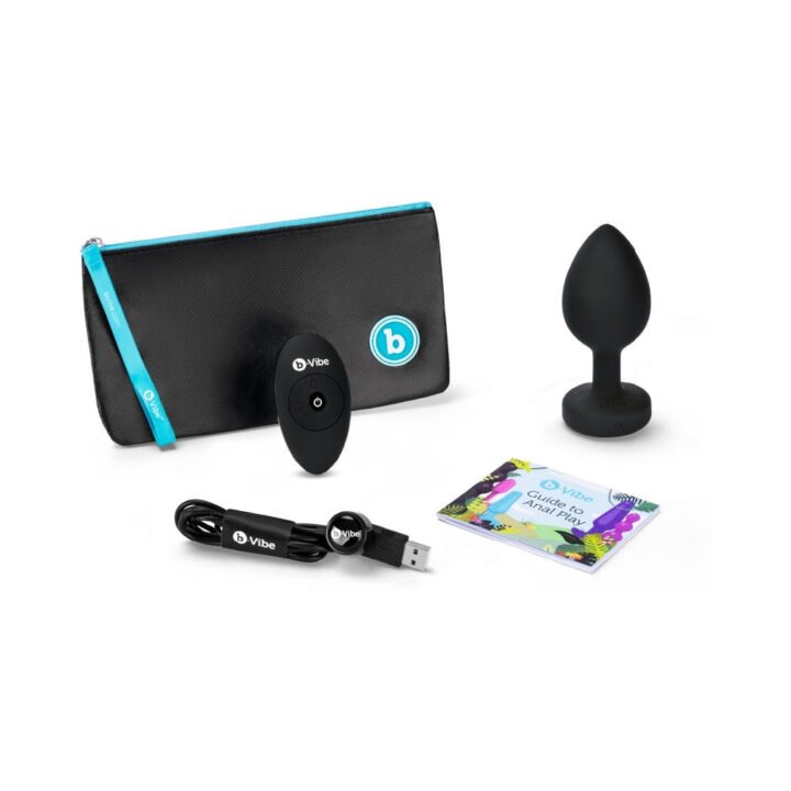 b-Vibe Vibrating Jewel Rechargeable Remote-Controlled Anal Plug with Gem Base Black Diamond XX-Large