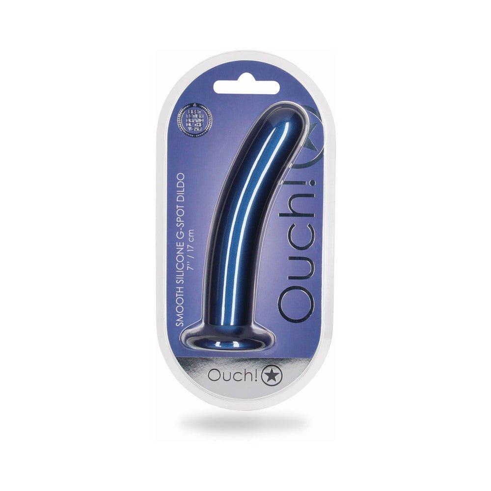 Ouch! Smooth Silicone 7 in. G-Spot Dildo Metallic Blue