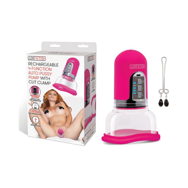 Lux Fetish Rechargeable 4-function Auto Pussy Pump with Clit Clamp